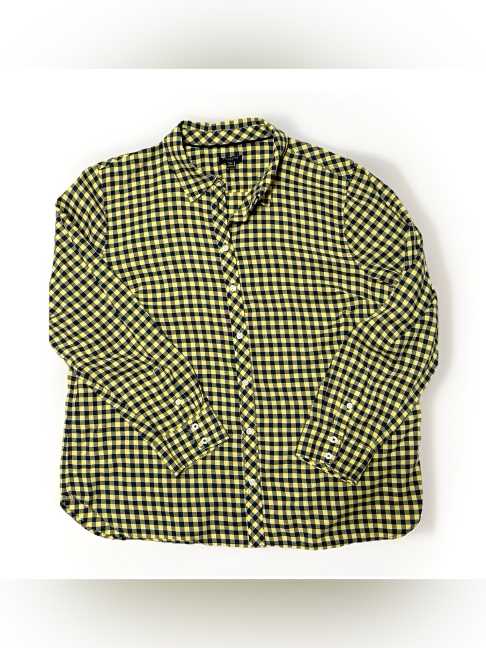 Talbots blue & yellow flannel check long sleeve button blouse